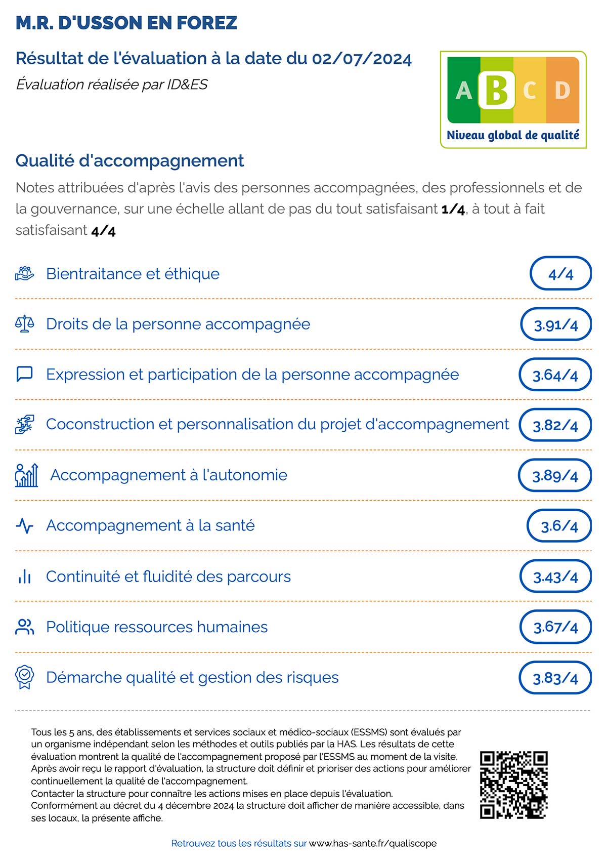 Evaluation qualité EHPAD USSON EN FOREZ
